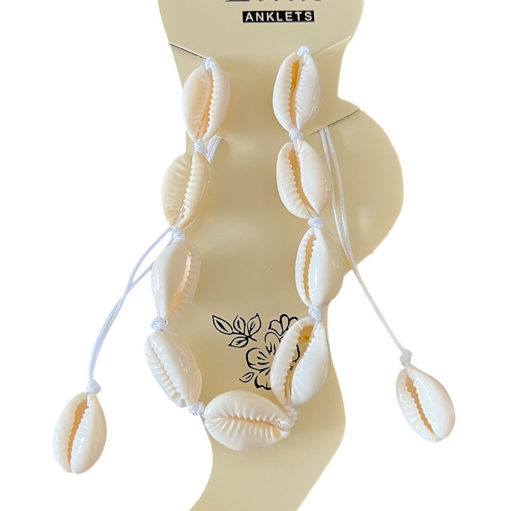 White & Cream Seashell Shell Anklet Ankle Bracelet Adjustable Slip Knot Closure